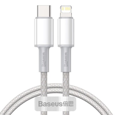 Cablu de incarcare si transfer date Baseus compatibil cu Apple, conector USB tip C, incarcare rapida, 20 W, 1 m, alb