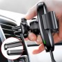 Suport telefon cu incarcare QI fara fir Baseus Gravity Car Mount, fixare in grila de ventilatie, negru