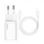 Incarcator retea Baseus compatibil cu Apple, Quick Charge, 20W, 1 X USB Type-C, 1 M, Alb