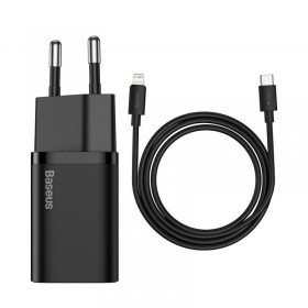 Incarcator Retea Cu Cablu USB Type-C Baseus Super Si, 25W, Lungime 1m, 1 X USB Type-C, Negru