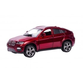 Masina BMW X6 cu usi, capota, portbagaj mobile, lumini faruri si stopuri, sunete motor, scara 1:32, lungime 15 cm, rosu lucios