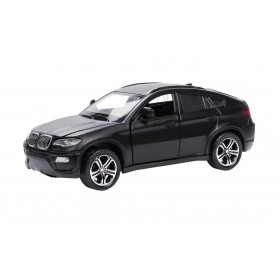 Masina BMW X6 cu usi, capota, portbagaj mobile, lumini faruri si stopuri, sunete motor, scara 1:32, lungime 15 cm, negru lucios