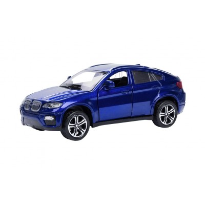 Masina BMW X6 cu usi, capota, portbagaj mobile, lumini faruri si stopuri, sunete motor, scara 1:32, lungime 15 cm, albastru