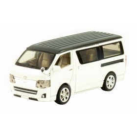 Masina Toyota Hiace cu usi, capota, portbagaj mobile, lumini, sunete, scara 1:32, lungime 16.5 cm, alb lucios
