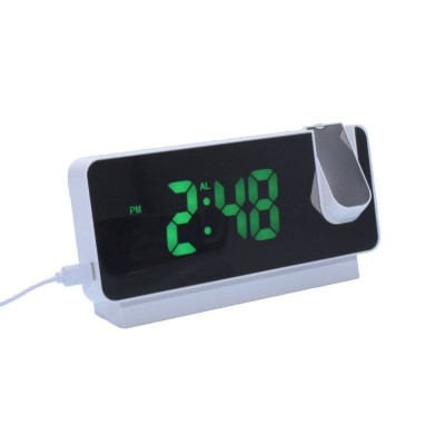 Ceas digital cu LED verde si proiectie elSales ELS-S282A, termometru, calendar, carcasa alba