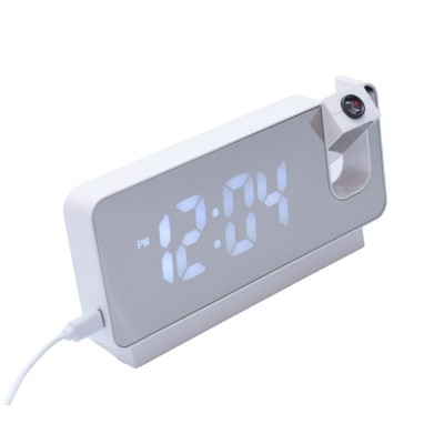 Ceas digital cu LED alb si proiectie elSales ELS-S282A, termometru, calendar, carcasa alba