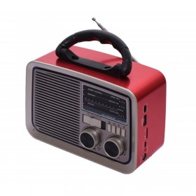 Radio retro elSales ELS-1182US-BT cu panou solar si acumulator, player USB, card, auxiliar, lanterna, rosu