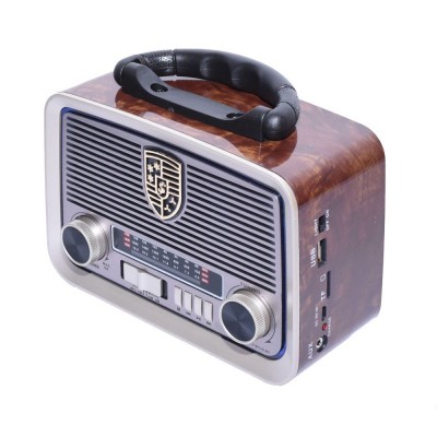 Radio retro elSales ELS-1181US-BT cu panou solar si acumulator, player USB, card, auxiliar, lanterna, maro