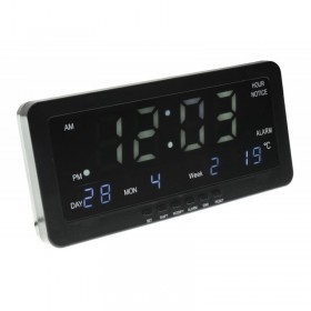Ceas electronic cu afisaj digital cu LED alb elSales ELS-1008 cu alarma, termometru, data, negru