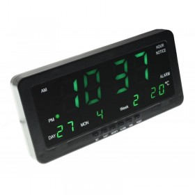 Ceas electronic cu afisaj digital cu LED verde elSales ELS-1008 cu alarma, termometru, data, negru