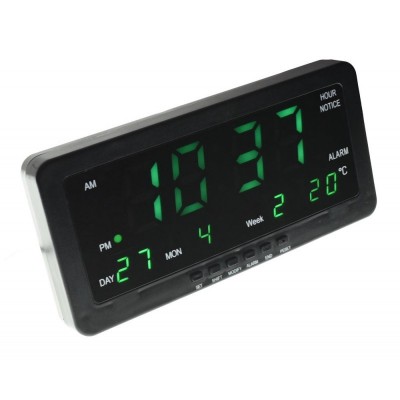 Ceas electronic cu afisaj digital cu LED verde elSales ELS-1008 cu alarma, termometru, data, negru